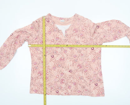 Damart Womens Pink Floral Henley Cotton Jumper Size L 18/20