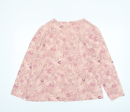 Damart Womens Pink Floral Henley Cotton Jumper Size L 18/20