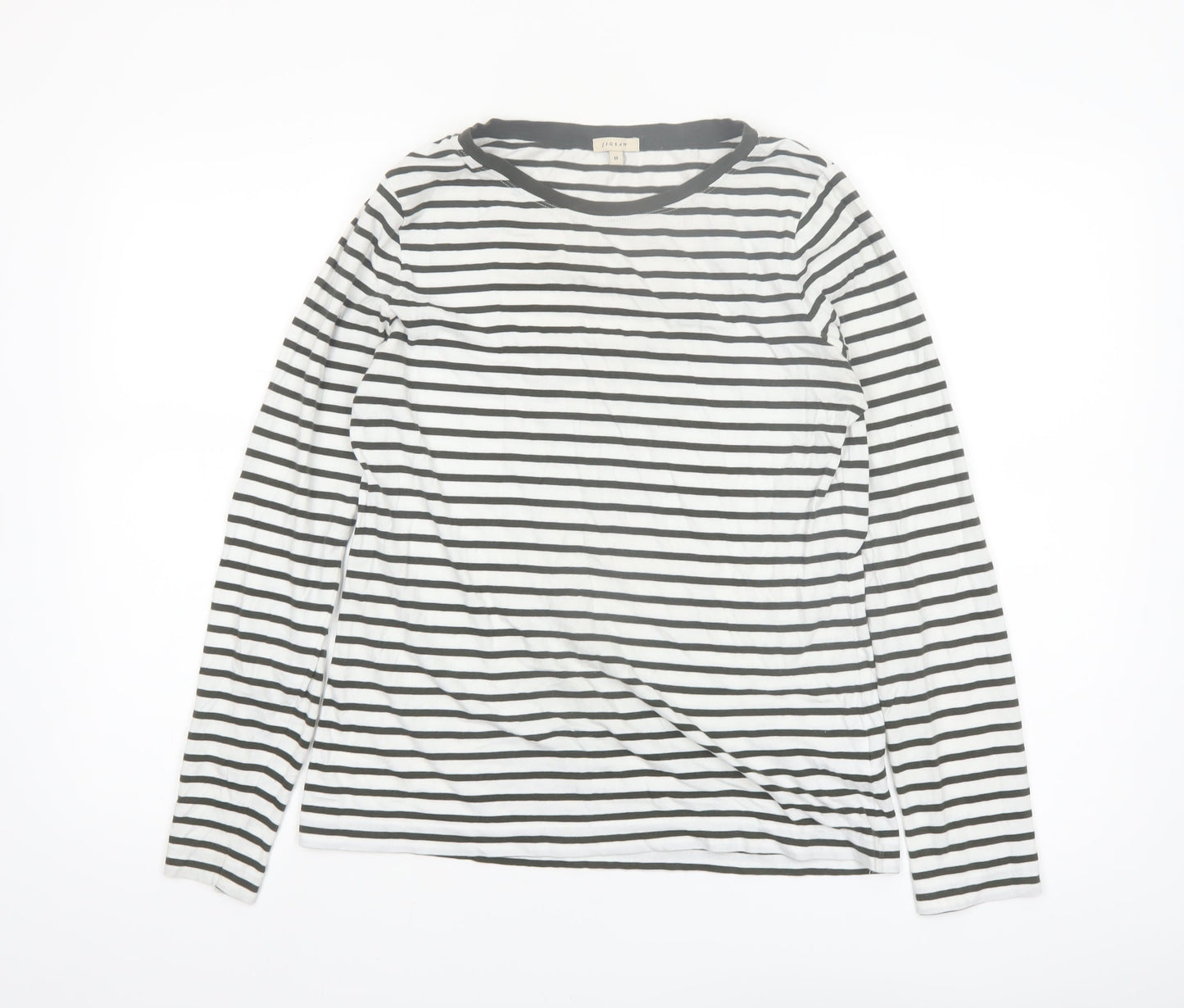 Jigsaw Womens Black White Striped Long Sleeve Cotton T-Shirt M