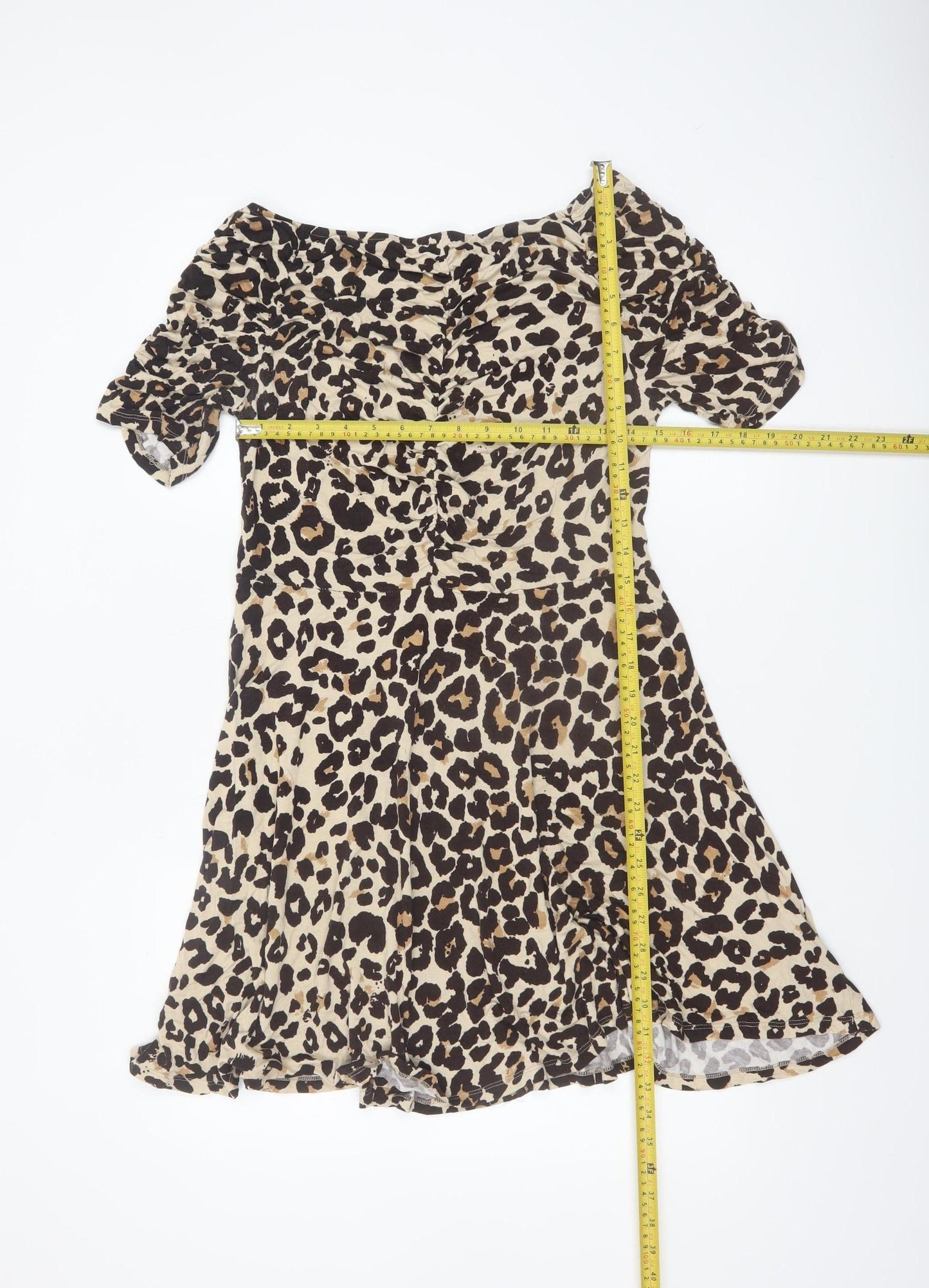 Very Women’s Brown Leopard Print Off Shoulder Short A-Line Dress UK 12