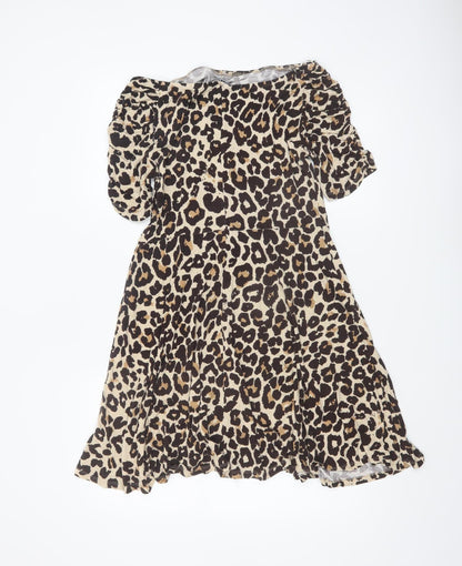 Very Women’s Brown Leopard Print Off Shoulder Short A-Line Dress UK 12