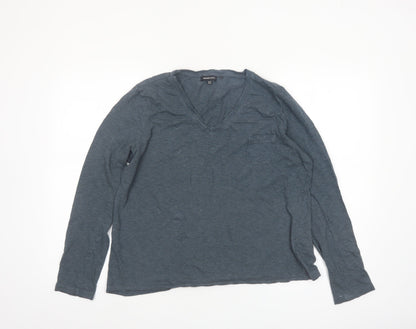 Superdry Women's Blue V-Neck Long Sleeve Cotton T-Shirt UK 14