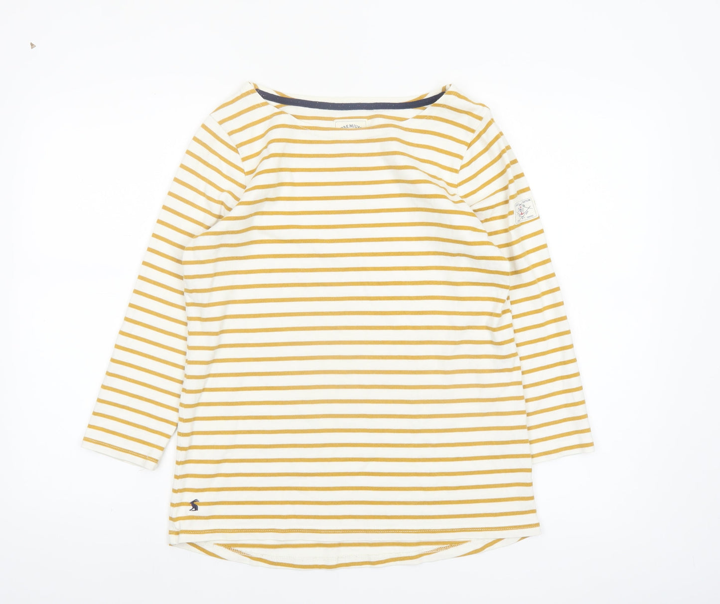 Joules Women's Yellow Striped Long Sleeve Cotton Nautical Top UK 12