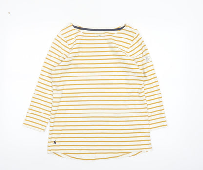 Joules Women's Yellow Striped Long Sleeve Cotton Nautical Top UK 12