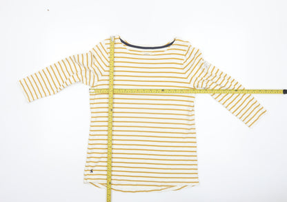 Joules Women's Yellow Striped Long Sleeve Cotton Nautical Top UK 12