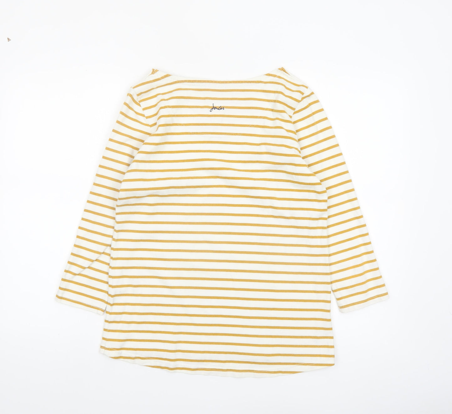 Joules Women's Yellow Striped Long Sleeve Cotton Nautical Top UK 12