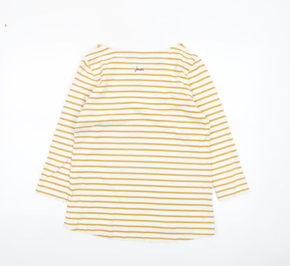 Joules Women's Yellow Striped Long Sleeve Cotton Nautical Top UK 12
