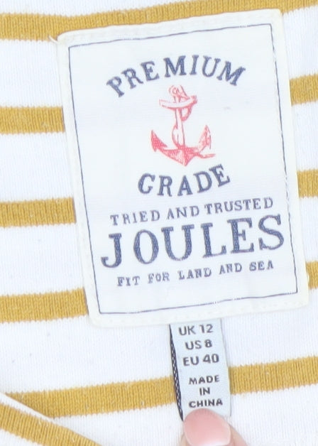 Joules Women's Yellow Striped Long Sleeve Cotton Nautical Top UK 12