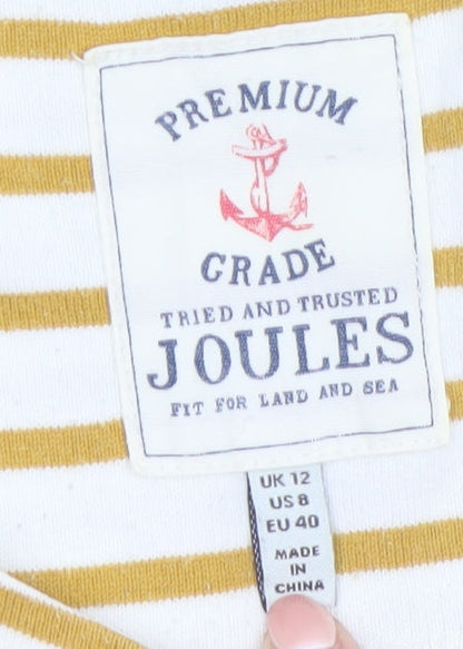 Joules Women's Yellow Striped Long Sleeve Cotton Nautical Top UK 12