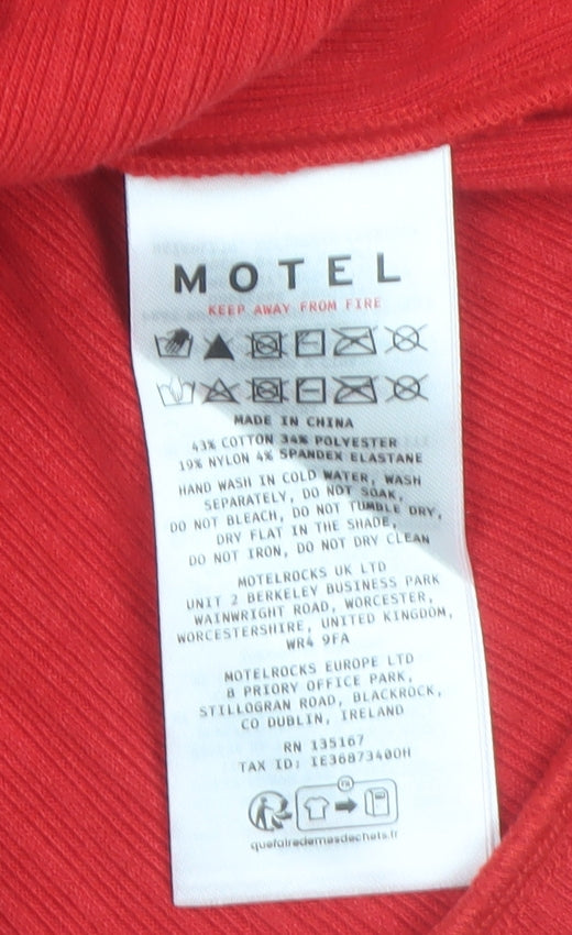 Motel Women Red Cropped Button Ruffle Knit Top Size L