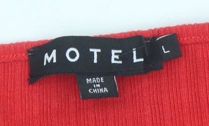 Motel Women Red Cropped Button Ruffle Knit Top Size L
