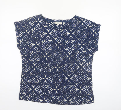 Fat Face Women's Blue Geometric Cotton T-Shirt UK 12
