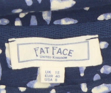 Fat Face Women's Blue Geometric Cotton T-Shirt UK 12