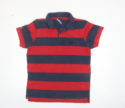 Superdry Men’s Red and Navy Striped 2XL Polo Shirt