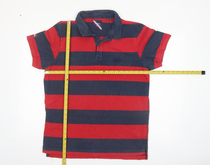 Superdry Men’s Red and Navy Striped 2XL Polo Shirt