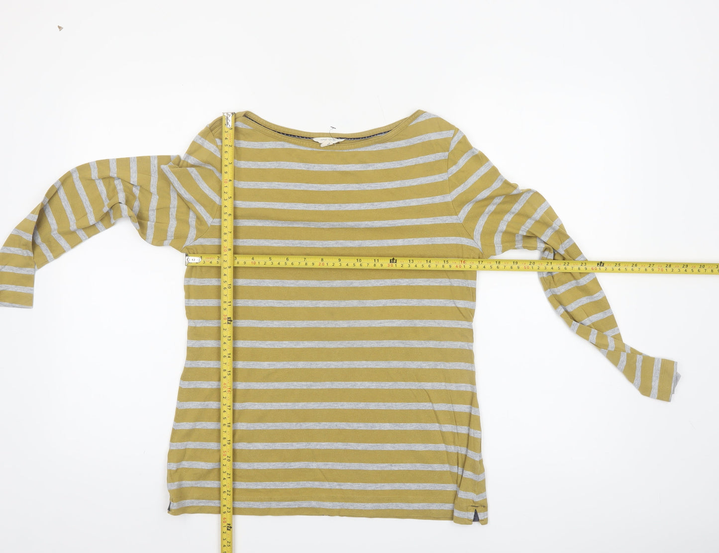 White Stuff Women’s Yellow Striped Long Sleeve Cotton Modal Top Size 14