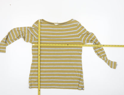 White Stuff Women’s Yellow Striped Long Sleeve Cotton Modal Top Size 14