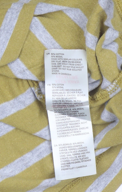 White Stuff Women’s Yellow Striped Long Sleeve Cotton Modal Top Size 14