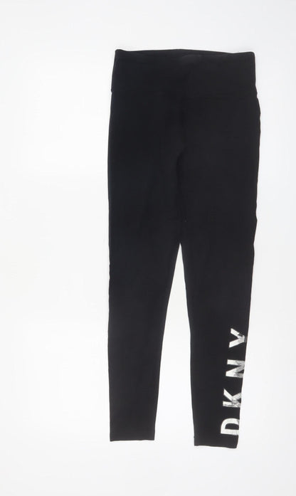 DKNY Womens Black Sports Logo Leggings Size S Stretch Cotton