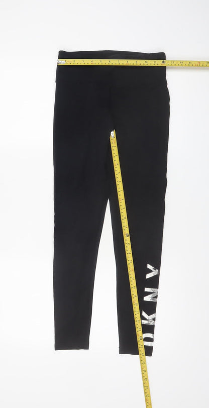 DKNY Womens Black Sports Logo Leggings Size S Stretch Cotton