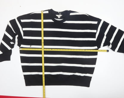 Marks and Spencer Women Black White Stripe Pullover Sweatshirt XL