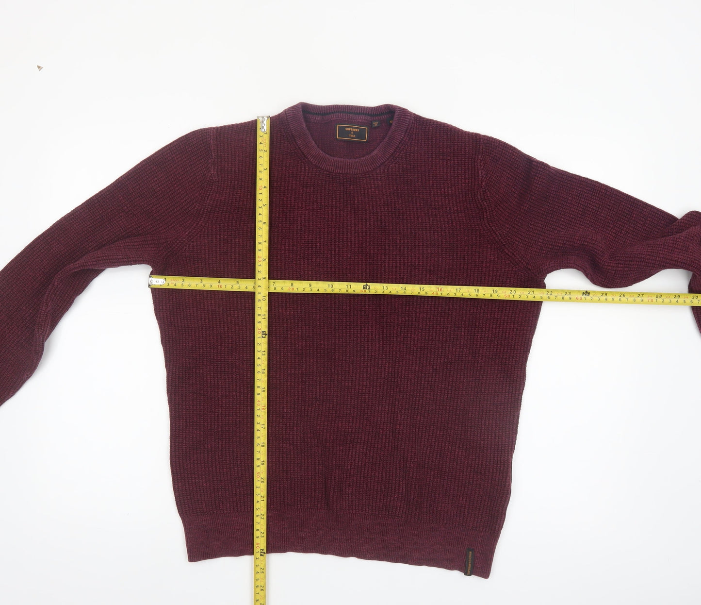 Superdry Men's Red Cotton Crew Neck Jumper Size M