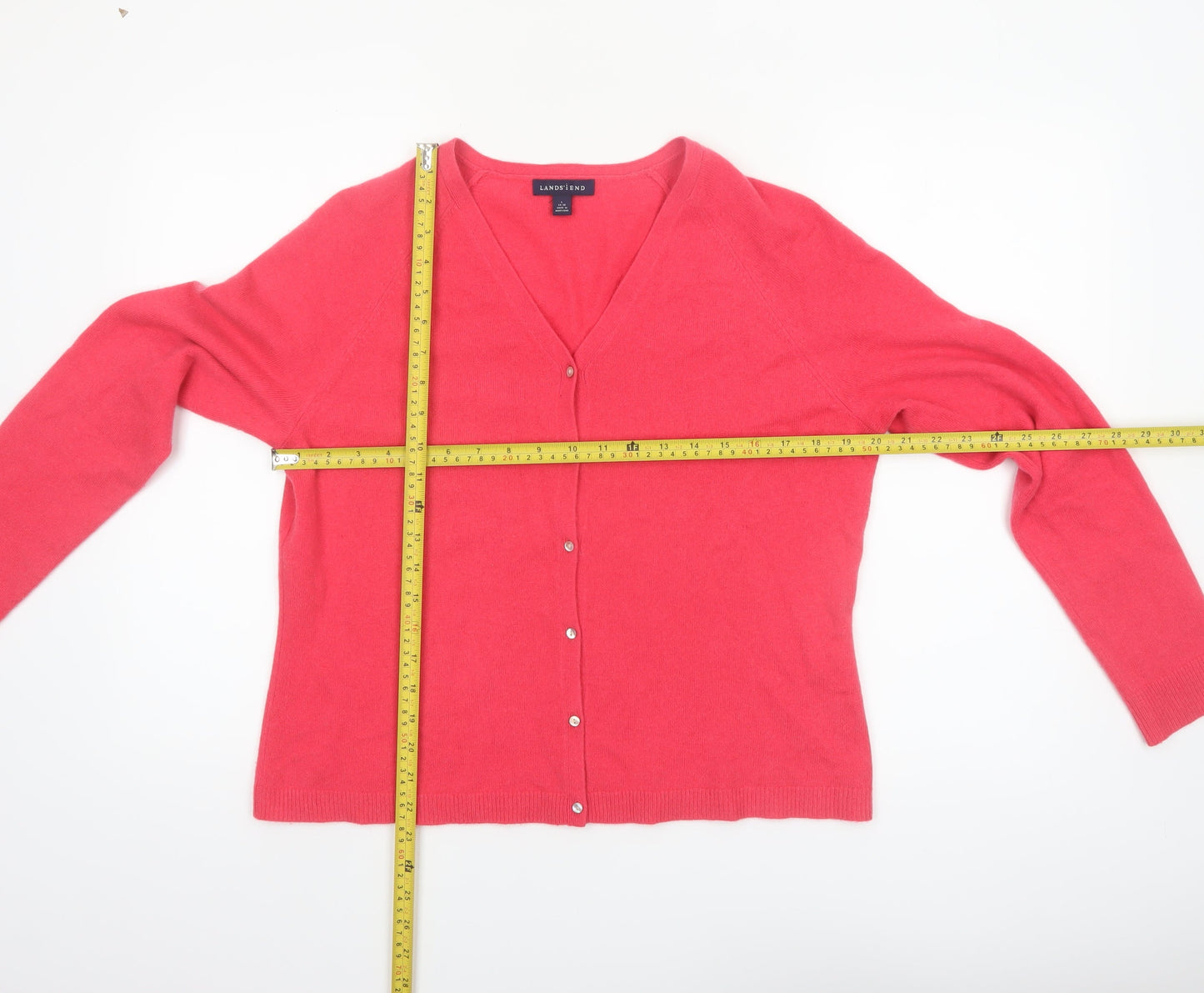 Lands' End Women's Pink 100% Cashmere V-Neck Cardigan Jumper L