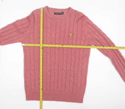 Brave Soul Men’s Pink Cable-Knit Crew Neck Jumper M