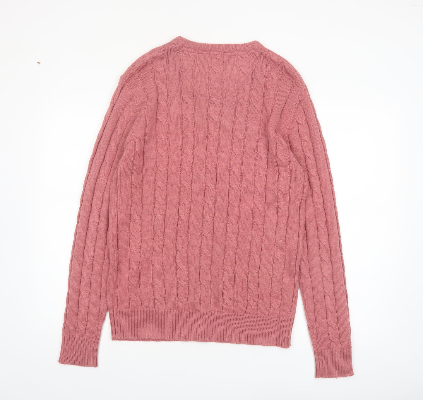 Brave Soul Men’s Pink Cable-Knit Crew Neck Jumper M