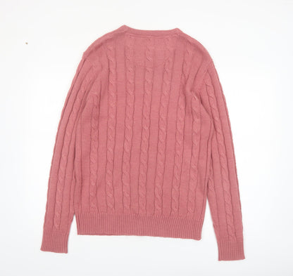Brave Soul Men’s Pink Cable-Knit Crew Neck Jumper M