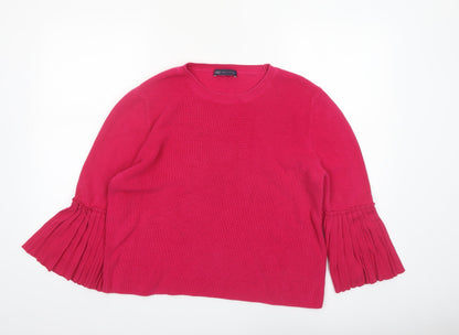 Marks and Spencer Women Pink Cotton Crew Neck Pleated Sleeve Jumper Size 16