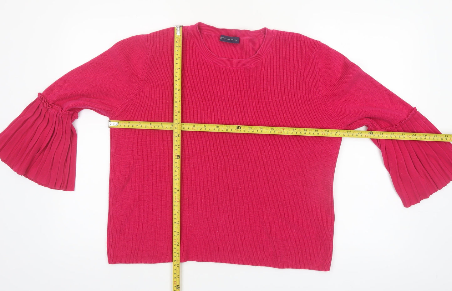 Marks and Spencer Women Pink Cotton Crew Neck Pleated Sleeve Jumper Size 16