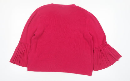 Marks and Spencer Women Pink Cotton Crew Neck Pleated Sleeve Jumper Size 16