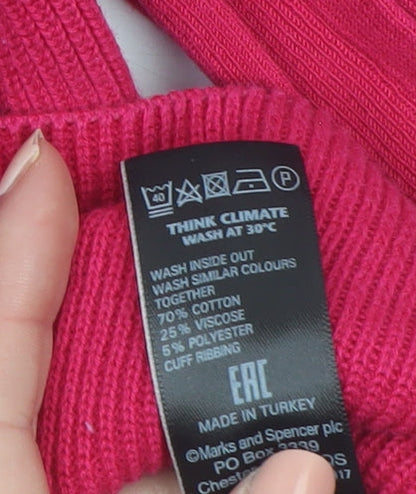 Marks and Spencer Women Pink Cotton Crew Neck Pleated Sleeve Jumper Size 16