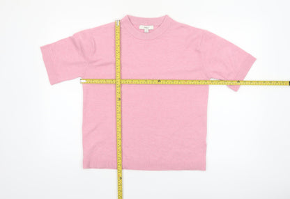 Marks and Spencer Women Pink Mock Neck Short Sleeve Pullover Jumper S