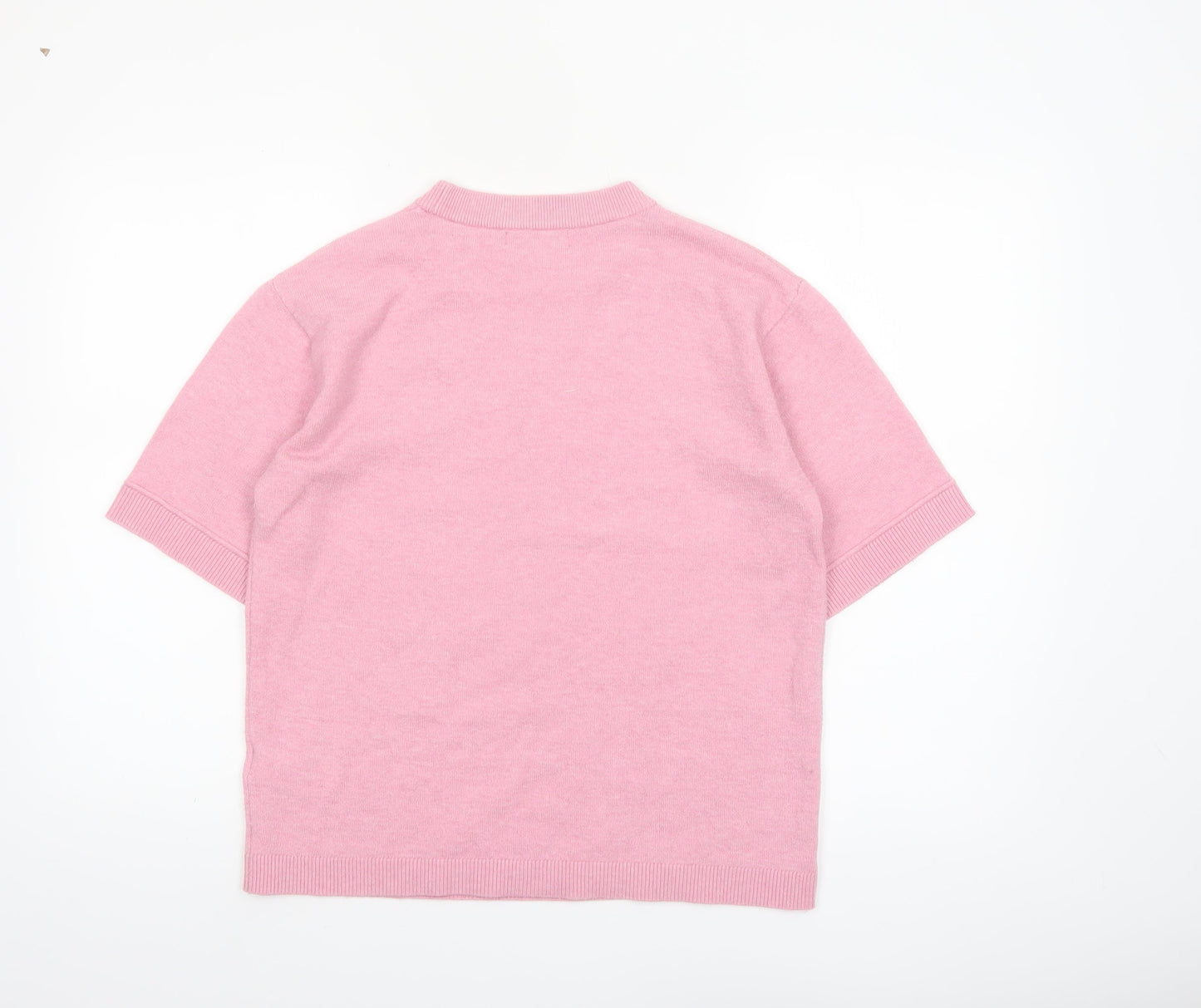 Marks and Spencer Women Pink Mock Neck Short Sleeve Pullover Jumper S