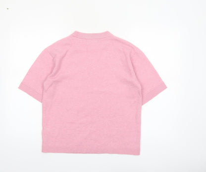 Marks and Spencer Women Pink Mock Neck Short Sleeve Pullover Jumper S