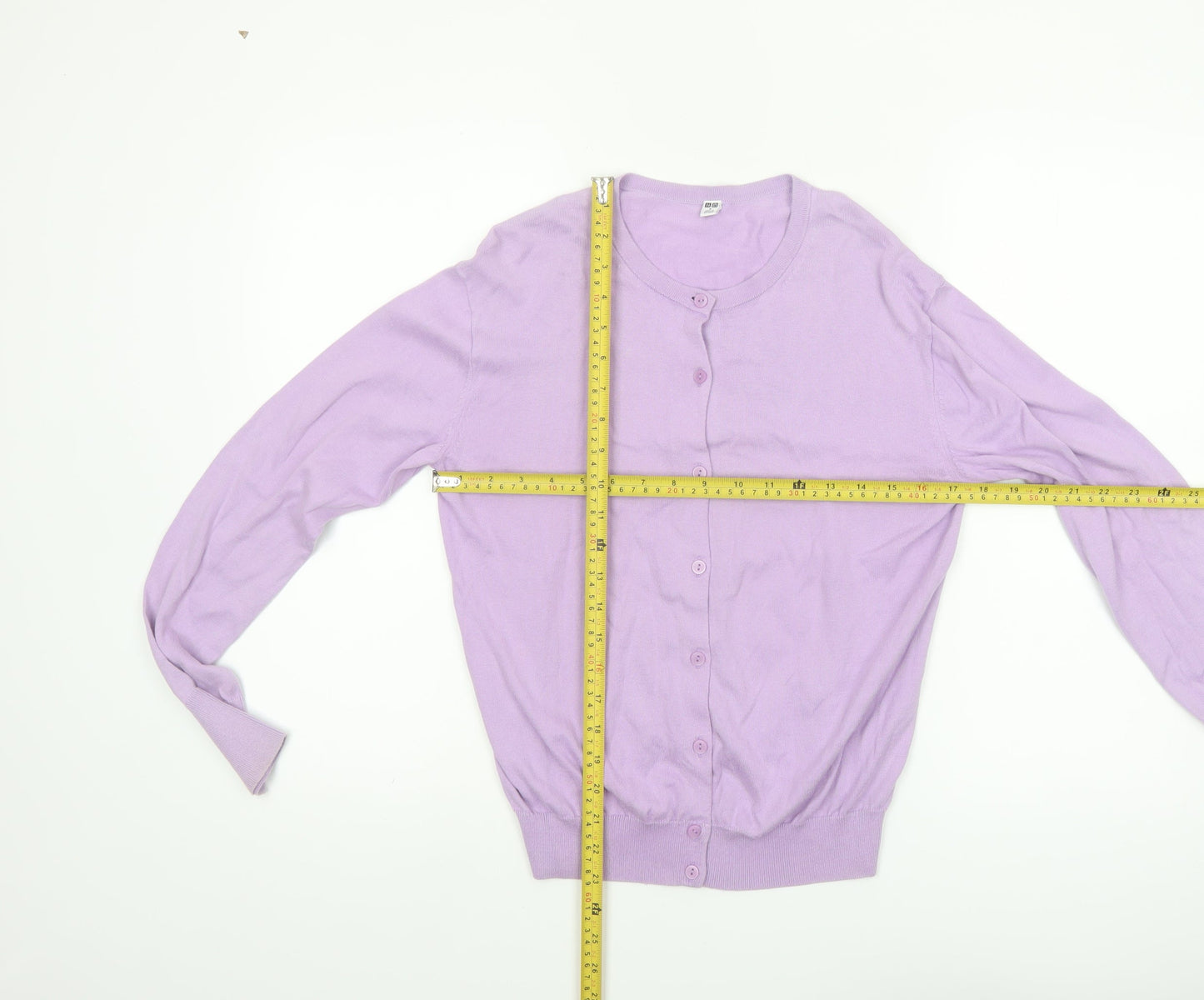 UNIQLO Women Purple Cotton Crew Neck Button Cardigan S