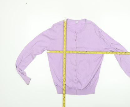 UNIQLO Women Purple Cotton Crew Neck Button Cardigan S