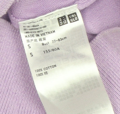 UNIQLO Women Purple Cotton Crew Neck Button Cardigan S
