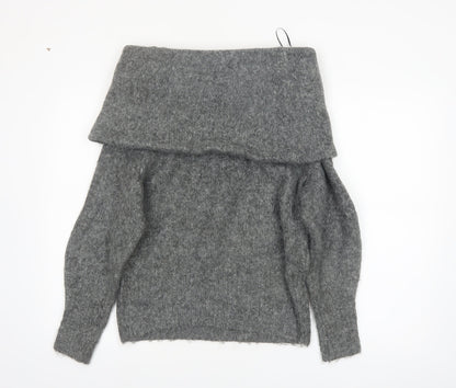 H&M Women's Grey Cowl Neck Long Sleeve Pullover Jumper Size S