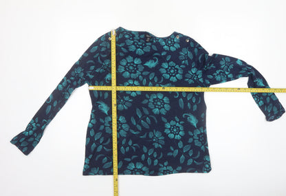 Spirit Women Blue Floral Long Sleeve Polyester Blouse UK 16