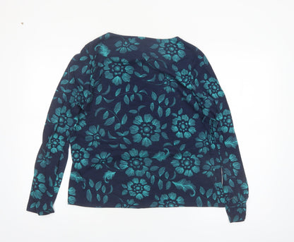 Spirit Women Blue Floral Long Sleeve Polyester Blouse UK 16