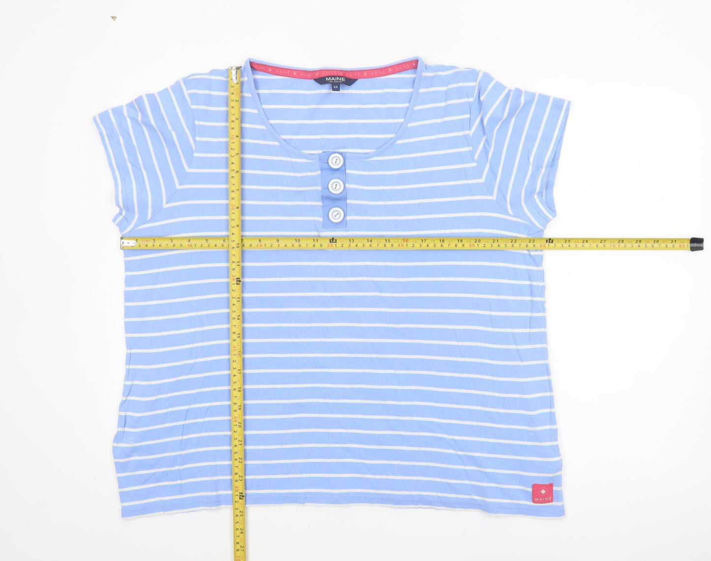 Maine New England Women's Blue Striped Cotton T-Shirt Size 22
