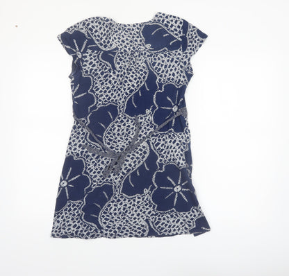 White Stuff Women's Blue Floral Cotton Tunic Blouse Size 10