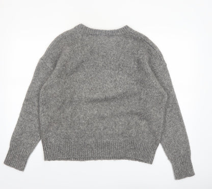 Zara Women Grey Knit Pullover Jumper M Long Sleeve Lace-Up Bow Wool Blend