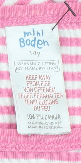 Mini Boden Girls Pink Striped Long Sleeve T-Shirt 14 Years 100% Cotton