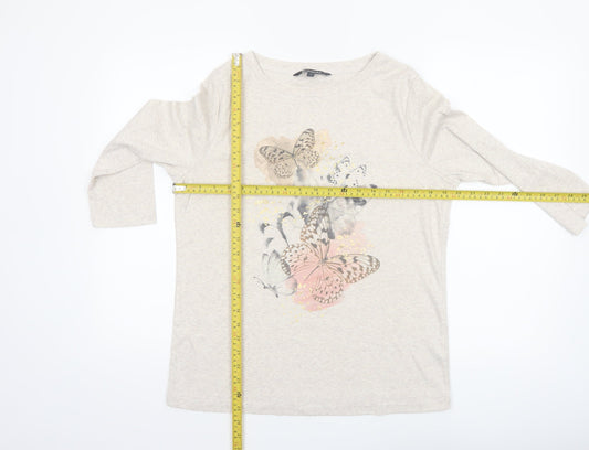 Bonmarché Women’s Beige Butterfly Print 3/4 Sleeve T-Shirt Size 16