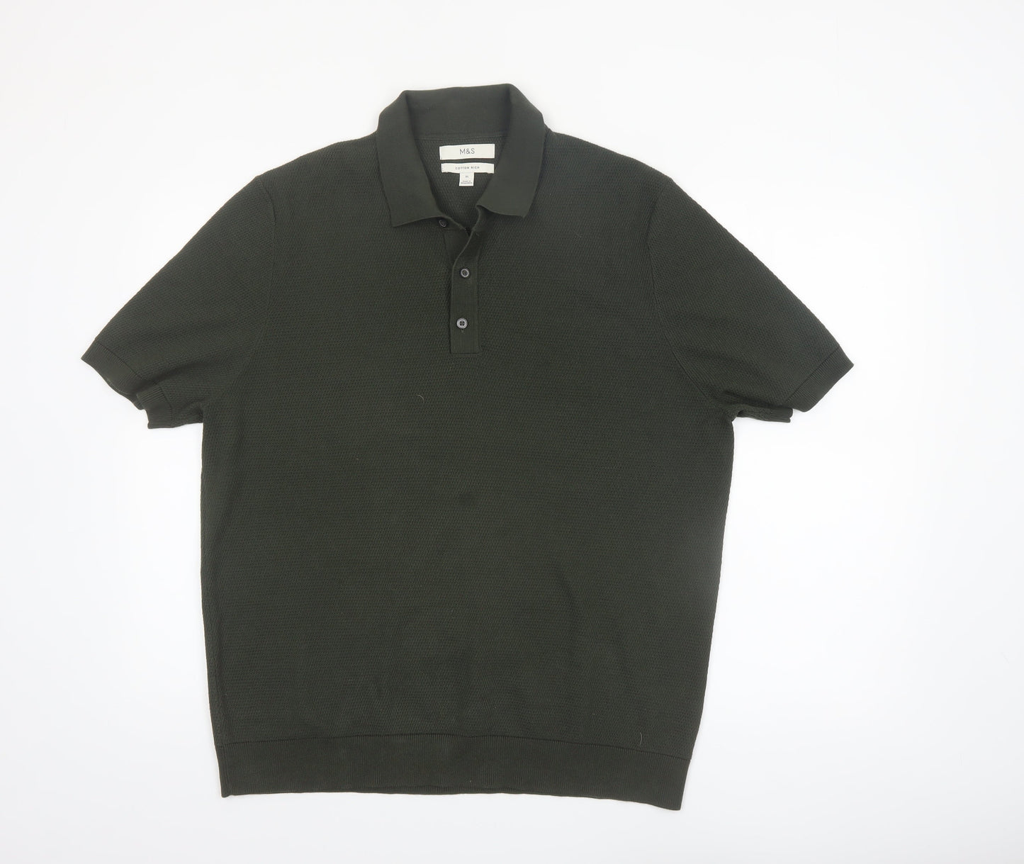 Marks and Spencer Men's Dark Green Cotton Polo Shirt XL