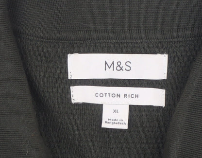Marks and Spencer Men's Dark Green Cotton Polo Shirt XL